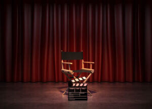 Video, Movie, Cinema Concept. Director's Chair And Movie Clapper